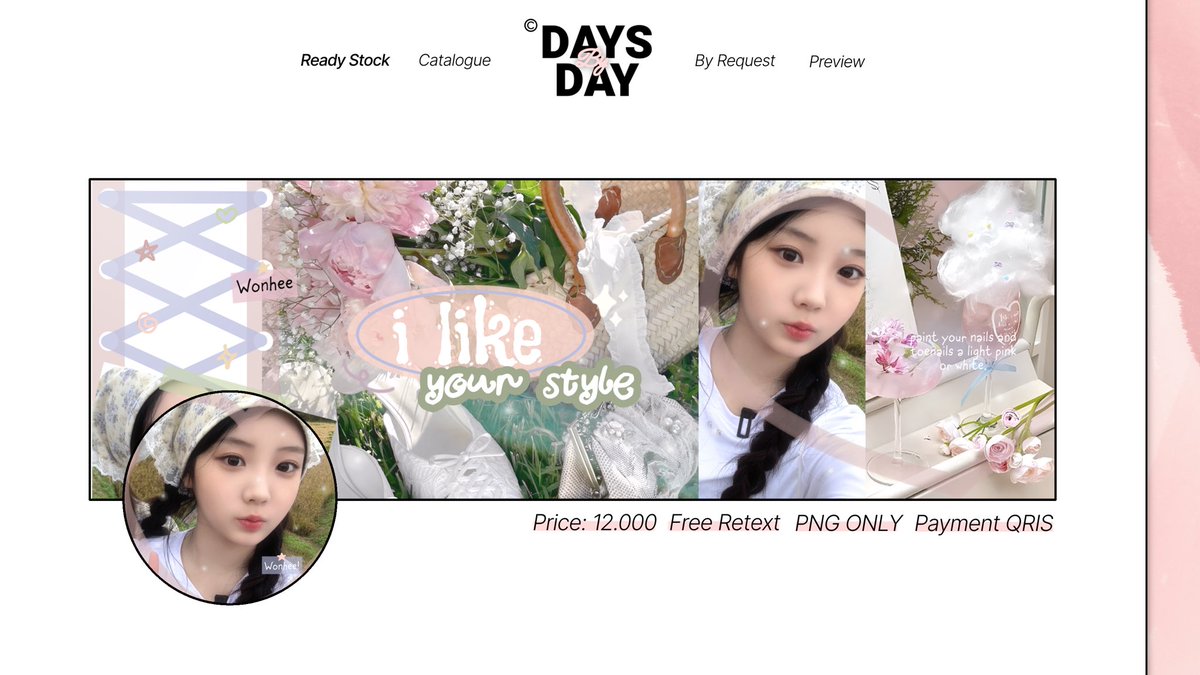 DAYS_BY_DAY's tweet photo. Boleh tolong RT? Makasih!

Hi, aku menyediakan layout ready moodie deco wonhee, minju illit, a-na, dan ruka! Harganya 12.000 free retext yapp, pay via QRIS. Mari take lewat DM 🫶🏻😆 #zonauang https://t.co/uIRbyY9hYr