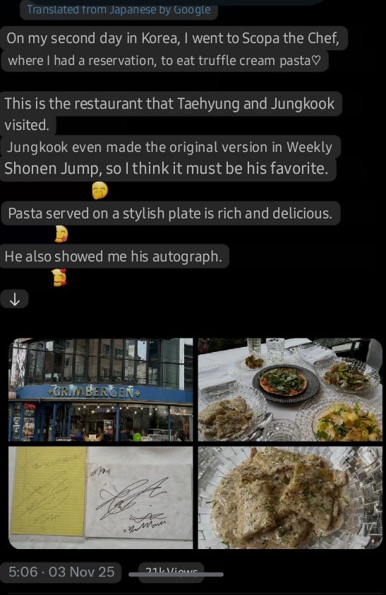 AzraelTks's tweet photo. No wonder that Jungkook can make copy of this pasta bcz he had dinner date at Taehyung's fave resto. Army who came before Seokjin's concert said that resto owner showed them where taekook would sit, side by side. Taekooker's guesses never mess 😂 https://t.co/rP7cyuJxI3