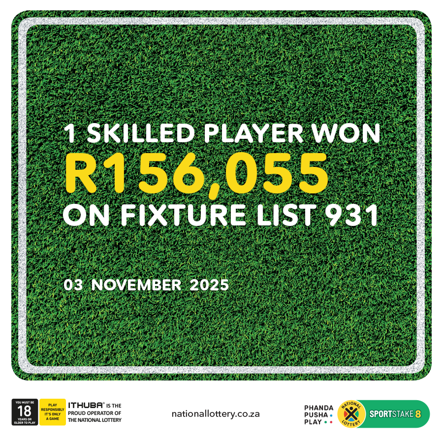 sa_lottery26's tweet photo. Here are the #SPORTSTAKE8 #FixtureResults, #Dividends for list 931 & #Fixturelist 932 with an estimated Jackpot of R10,000.
Congratulations to the winner of R156,055. You are #InjaYeGame!
Players must be 18 years or older, play responsibly. https://t.co/o6oLBvxJK3