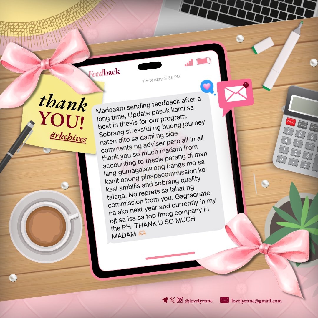 lovelyrnne's tweet image. client feedback ˑ 𓈒 𐔌 #rkchives 🔖  ͡꒱ ۫
𝑻𝑨𝑺𝑲: thesis assitance

𝑩𝑬𝑺𝑻 𝑻𝑯𝑬𝑺𝑰𝑺? YES! 🙌🏼 

definitely one of my biggest highlights this year 🥹🎓 being able to finish a strategic management thesis with flying colors for one of my long-time clients 💼✨ 

they&apos;ve…