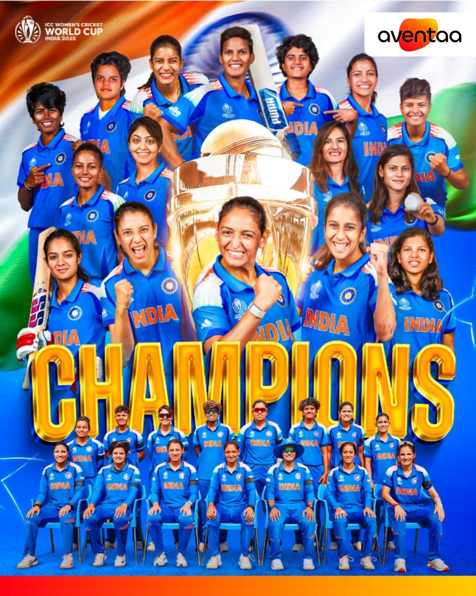 AventaaResearch's tweet image. CHAMPIONS! 🏆🇮🇳 The Indian Women&apos;s Cricket Team has done it! What an incredible performance at the ICC Women&apos;s World Cup. So proud!

#ICCWomensWorldCup #Cricket #TeamIndia #Champions #WorldCup2025