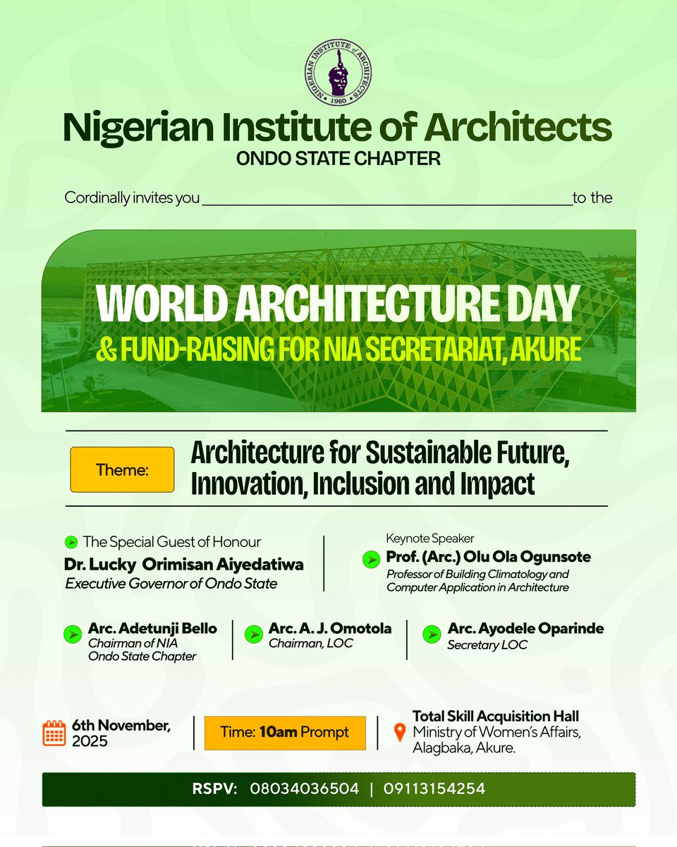 Sunmonuoyinda's tweet image. Ondo  State Nigerian Institute of Architects 

World Architecture Day 2025..

#NIA #Ondostate #Akure