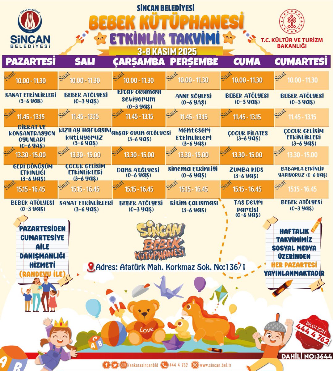 Bebek Kütüphanesi Haftalık Etkinlik Programı 🎈