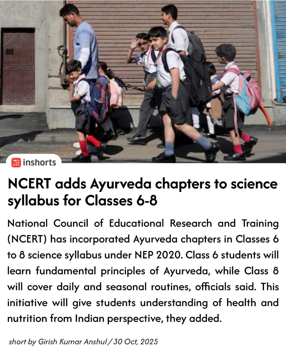 AIIA_NDelhi's tweet image. In a remarkable move, NCERT has introduced Ayurveda chapters in the science syllabus for Classes 6 and 8, aligning with the vision of the National Education Policy (NEP) 2020.