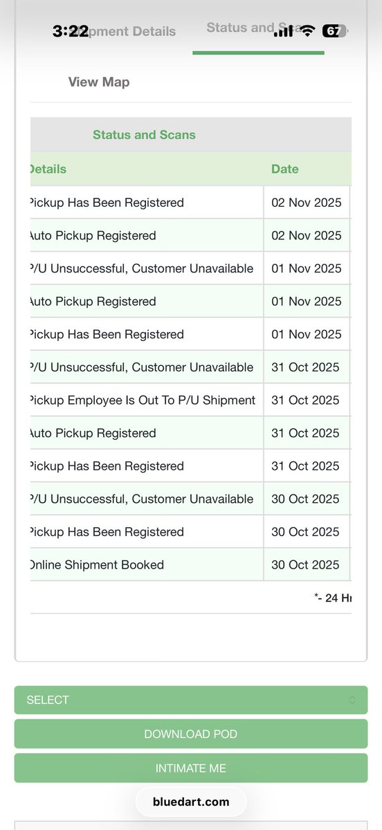cnikhilkk's tweet photo. @BlueDartCares I’ve had to stay home all day waiting, and still nothing. This level of service is unacceptable. I’m tired of your false promises, and I’ll never recommend BlueDart to anyone after this experience. https://t.co/GXntitbUXy