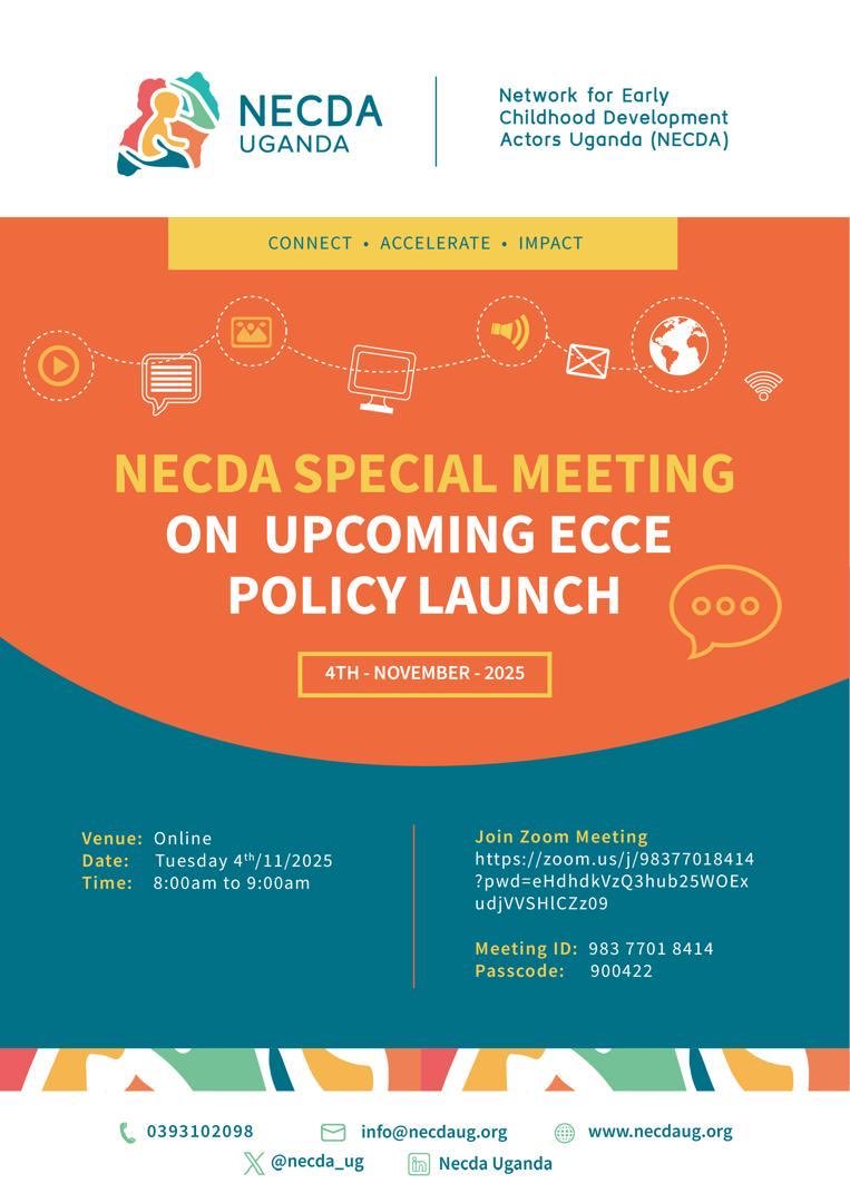 Another reminder to all of us. Tomorrow log in at 8am to be part of the discussions on the launch of the ECCE Policy scheduled for 28th November 2025. Let us amplify the efforts, the voices and the resources toward a successful launch.

zoom.us/j/98377018414?…