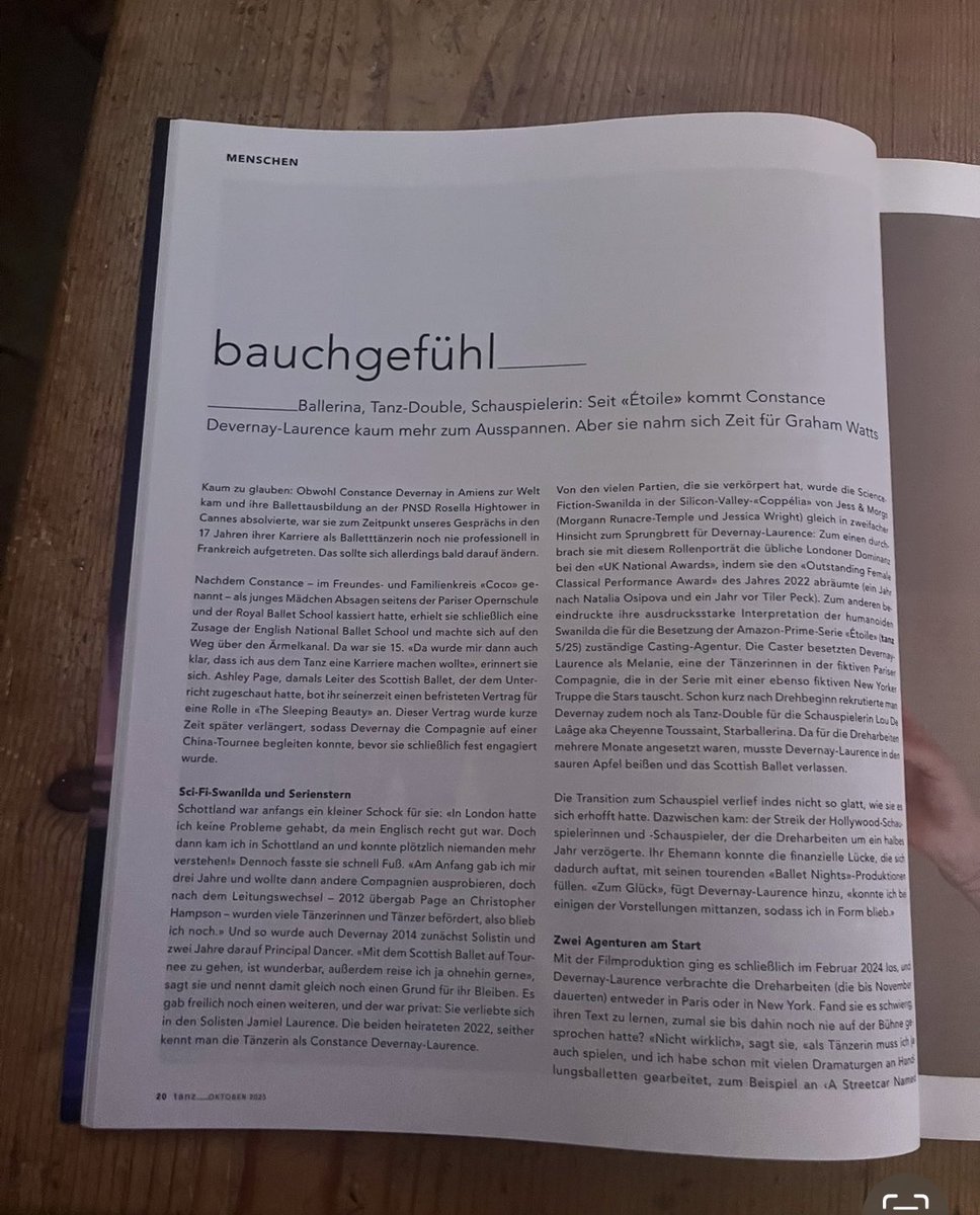 Still catching up with overseas writing - this is from last month’s Tanz - first a major interview with Constance Devernay-Laurence about her career to date, including Etoile, Ballet Nights and London City Ballet and, of course, Scotland
