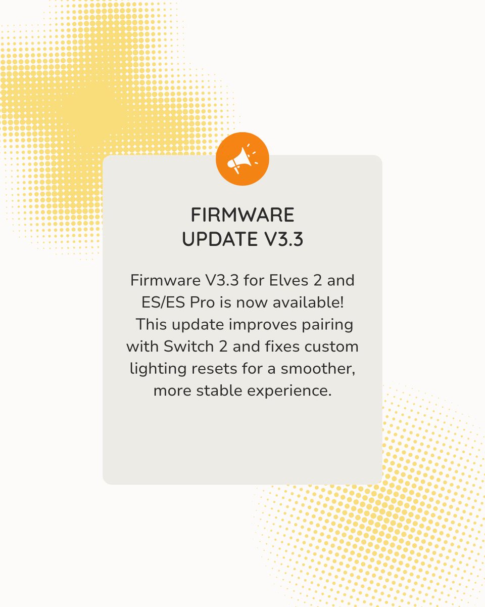 GuliKitDesign's tweet image. Firmware Update for Elves 2 &amp;amp; ES/ES PRO Now Live!

We’ve just released the latest firmware for: 
Elves 2 (V3.3) – gulikit.com/newsinfo/10716… 
ES / ES PRO (V3.3) – gulikit.com/newsinfo/10762…

Supported Models:
Elves 2 – tr.ee/NjQ1s5 
ES – tr.ee/eShnJi
ES PRO –…