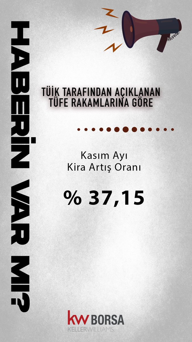 📢 Kasım ayı kira artış oranı açıklandı!
TÜİK verilerine göre kira artışı bu ay %37,15 olarak belirlendi.

Emlak piyasasındaki gelişmeleri yakından takip etmeyi unutmayın!