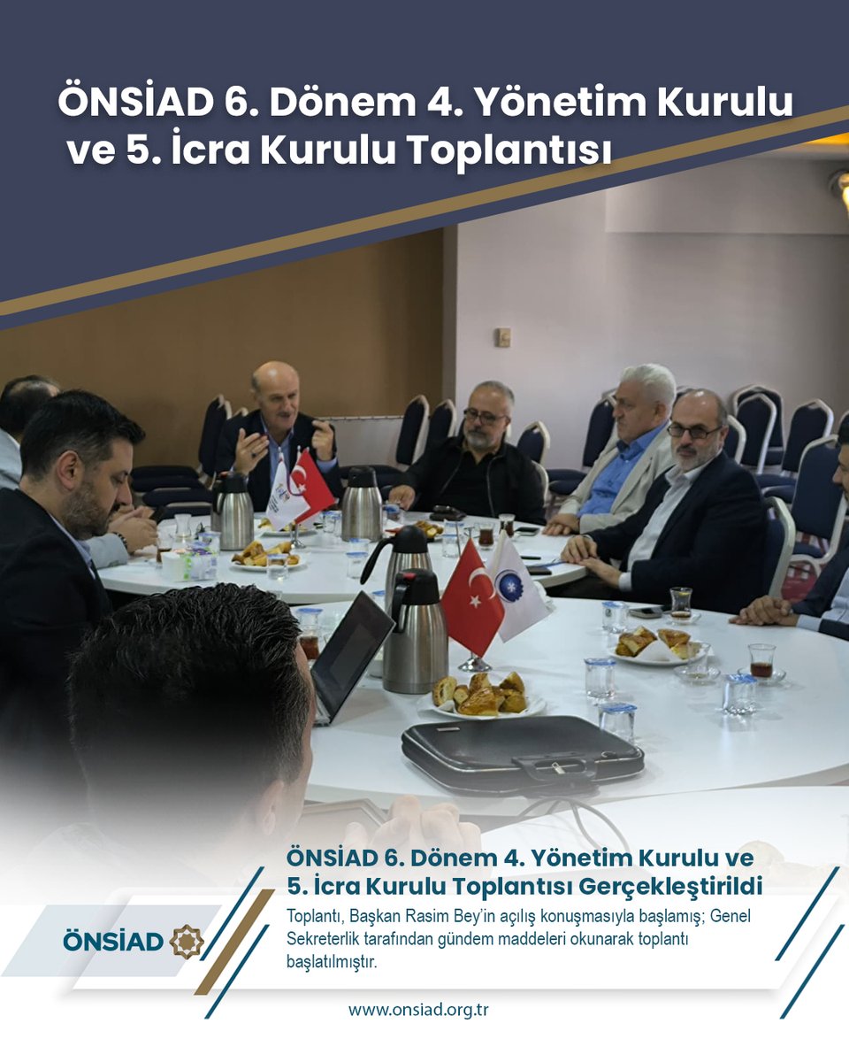 ÖNSİAD 6. Dönem 4. Yönetim Kurulu ve 5. İcra Kurulu Toplantısı Gerçekleştirildi

ÖNSİAD’ın 6. Dönem 4. Yönetim Kurulu ve 5. İcra Kurulu toplantısı, 1 Kasım 2025 tarihinde ÖNSİAD Genel Merkezi’nde Yönetim Kurulu Başkanı Rasim Başkan’ın başkanlığında gerçekleştirildi.