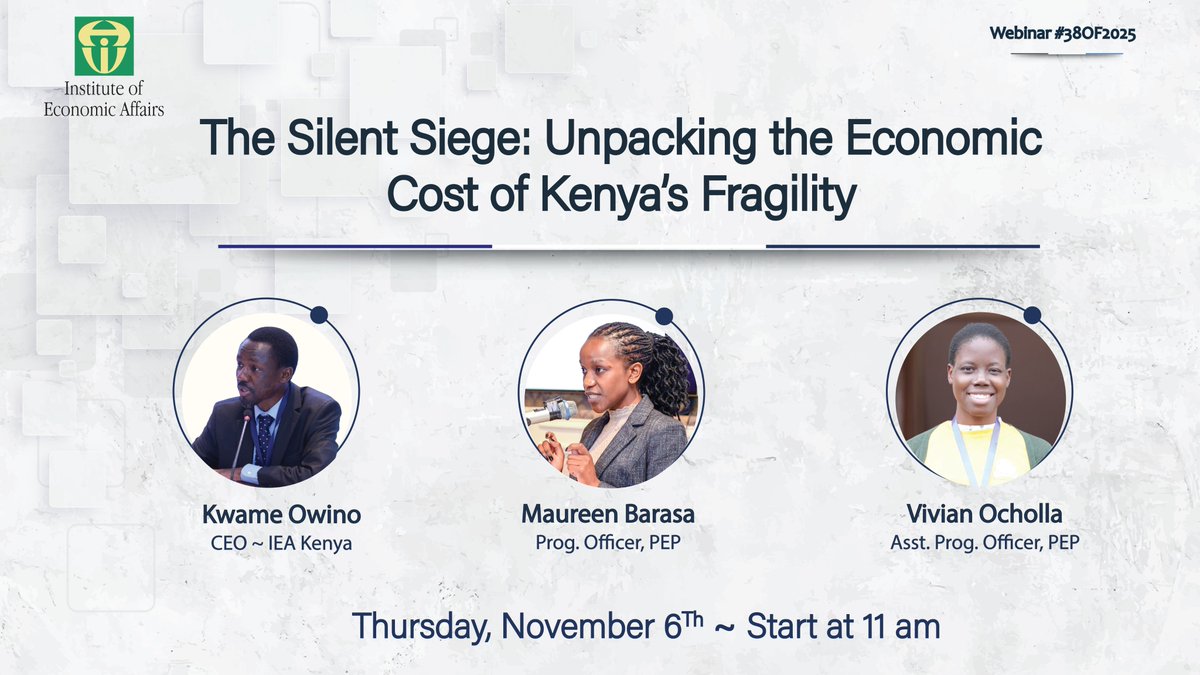 Webinar Alert!

 The Silent Siege: Unpacking the Economic Cost of Kenya’s Fragility.

Join us on Thu, Nov 6, 2025 at 11:00am as we unpack OECD States of Fragility 2025 &amp; Kenya’s latest GPI - and what this means for productivity, fiscal health &amp; investor confidence.