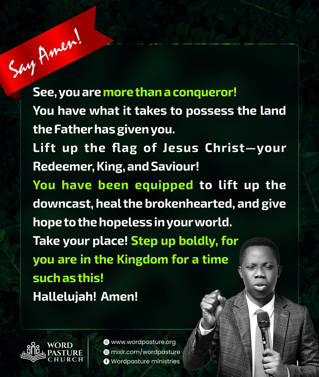 Wordpasture's tweet image. Dear Beloved,

Welcome to a new month and a new week filled with great blessings and opportunities…🥳💪🏾💪🏾

These prayers have been spoken over you by our Pastor, Dr. ‘Riel to release God’s blessing upon you. As you read it, believe, receive, and SAY AMEN!
#AMEN #Prayers