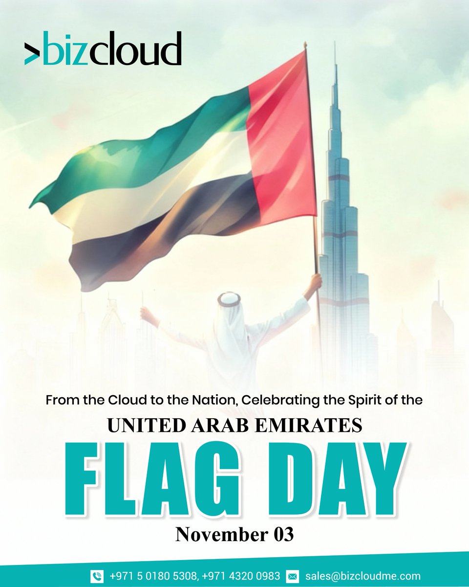 bizclouditllc's tweet image. The UAE Flag stands tall as a symbol of unity, pride, and progress! 

Bizcloud celebrates the nation’s strength and vision this Flag Day.

Together, we rise with the spirit of the Emirates!

#UAEFlagDay #Bizcloud #UAEPride #SpiritOfTheNation #UnityInDiversity #FlagDay2025 #Dubai