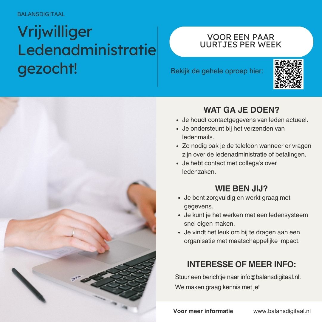 💛 Vrijwilliger gezocht!
Balans zoekt hulp bij de ledenadministratie.
Een paar uur per week, flexibel &amp; zinvol werk! 
balansdigitaal.nl/balans-een-ver…

#Vrijwilligerswerk #Balans #Ledenadministratie #VrijwilligerGezocht #MaatschappelijkeBetrokkenheid #Ouders #Onderwijs