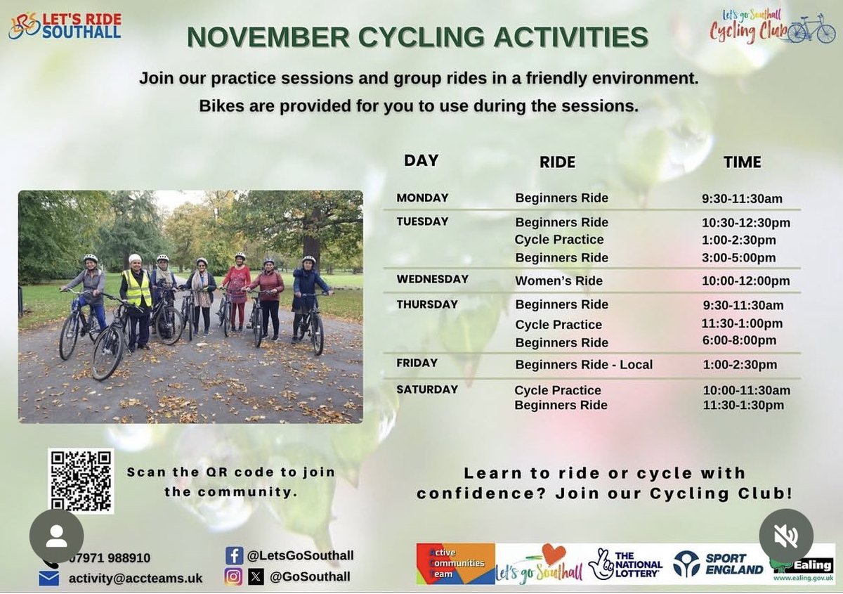 JM4NorwoodGreen's tweet image. #NorwoodGreen #Southall &amp;amp; @EalingCouncil residents @GoSouthall November cycling activities calendar is now live!
From beginning rides to women ride events &amp;amp; lots, lots more besides —get involved meet new friends &amp;amp; enjoy great company!
Scan their QR code to #getoutgetactive