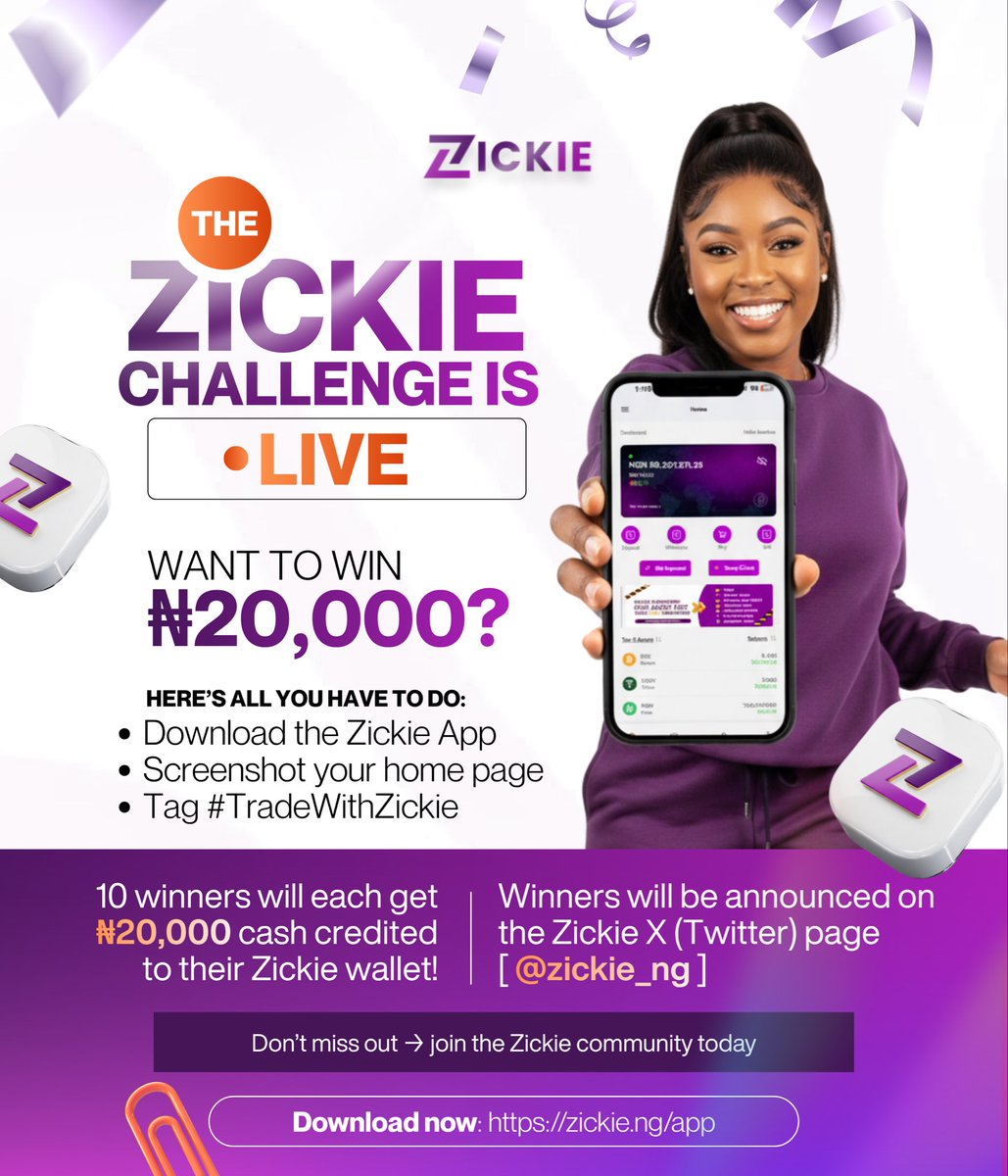 vdmempire's tweet image. The #TradeWithZickie challenge is LIVE!

Want to w!n ₦20,000?

Here’s all you have to do:
✅ D0wnl0ad the Zickie App
✅ Screenshot your Zickie Dashboard (Home Page)
✅ Tag #TradeWithZickie

10 winners will each get ₦20,000 cash cr€d!ted to their Zickie wallet!

Winners will be…