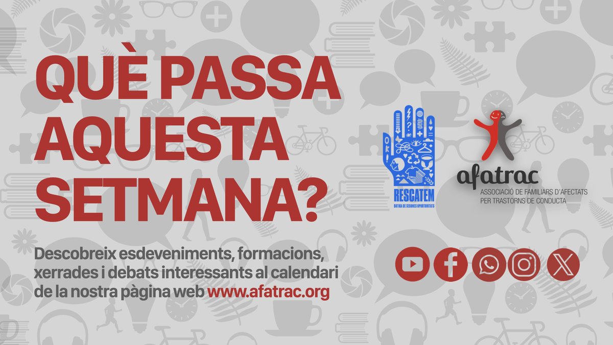 ❓ QUÈ PASSA AQUESTA SETMANA?  

👉 Descobreix els esdeveniments, formacions, xerrades... i molt més al calendari d'AFATRAC!   

🔗 afatrac.org/calendari/
