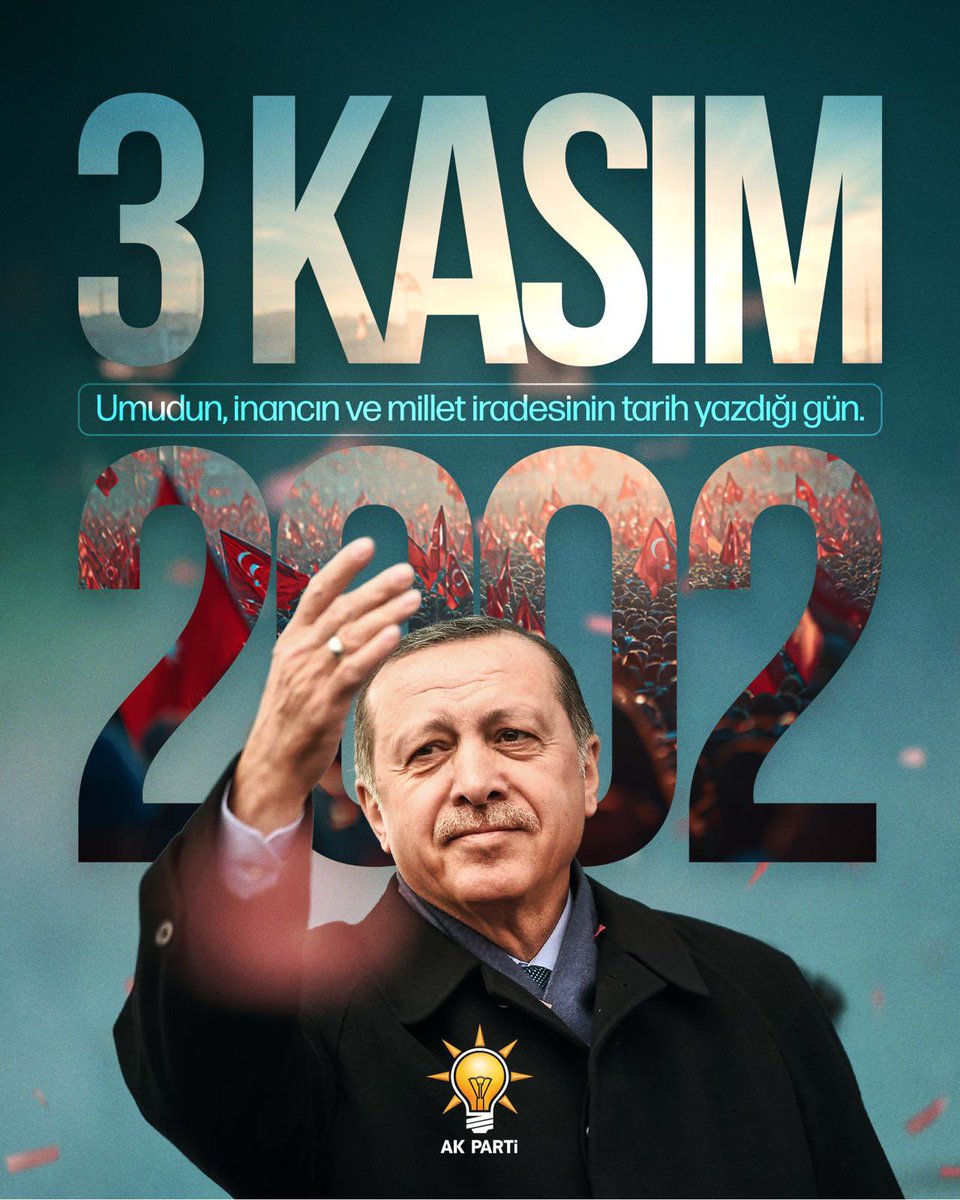 3 Kasım 2002…

Milletin umudu, Türkiye’nin dönüm noktası.
“Artık hiçbir şey eskisi gibi olmayacak.” dedi, sözünü tuttu.

Vesayet bitti, millet kazandı.
Türkiye Yüzyılı’nın temeli o gün atıldı!
#BirMilattır3Kasım 🇹🇷