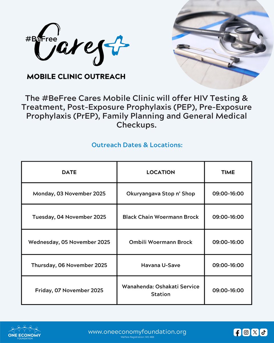 📌 Take note of the #BeFree Cares Mobile Clinic outreach schedule for this week.

We’re bringing health services closer to you, look out for when we’ll be in your community and don’t miss out!