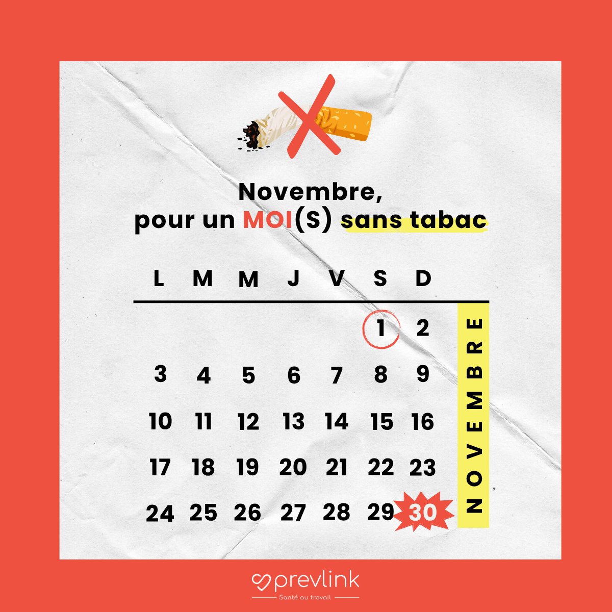 💨 #MoisSansTabac
Et si novembre devenait le mois où tout change ? 
 
Chaque année, des milliers de personnes relèvent le défi d’arrêter de fume...Pourquoi pas vous (ou vos collègues 😉? 

Parce qu’arrêter de fumer, c’est difficile seul… mais ensemble, c’est possible