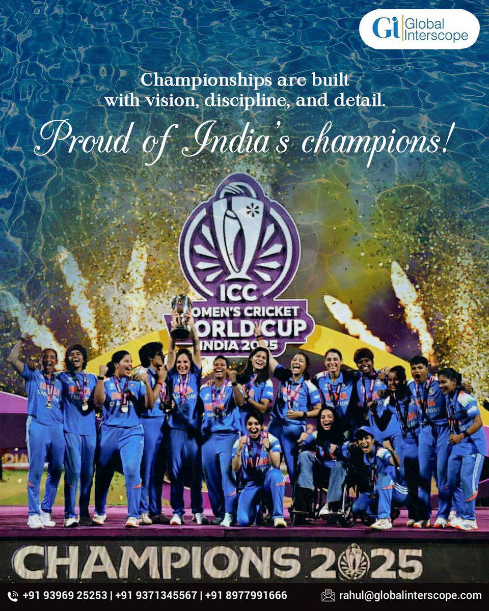 Power, passion, and precision — India’s women made history! 💪🇮🇳

GlobalInterscope celebrates their incredible journey to the top. Every match, every moment — pure determination! 🏏💙

ICC Women’s Cricket World Cup 2025 champions! 🌟

#globalinterscope #cricket #womenscricket