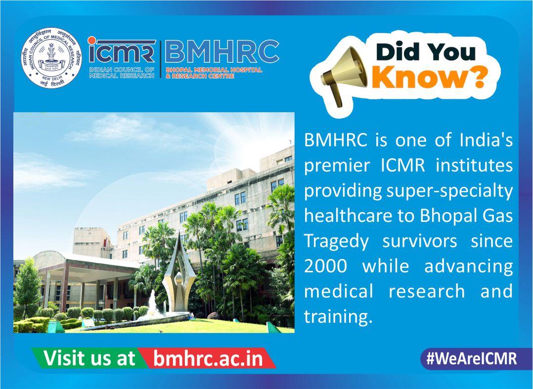 📷 Did You Know?
<a href="/bmhrcbhopal/">ICMR-BMHRC, BHOPAL</a> is one of India's premier <a href="/ICMRDELHI/">ICMR</a> institutes providing super-specialty healthcare to Bhopal Gas Tragedy survivors since 2000 while advancing medical research and training.
🔗 Visit us at bmhrc.ac.in
#WeAreICMR #BMHRC #ICMR