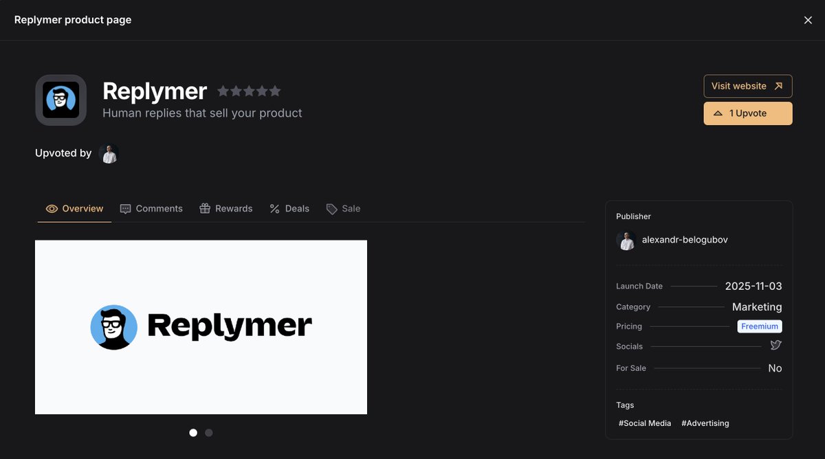 AlexBelogubov's tweet image. We launched Replymer on @UneedLists! 

There is also a discount for those who are not with us yet 🙃

I would be glad to have your support 👇