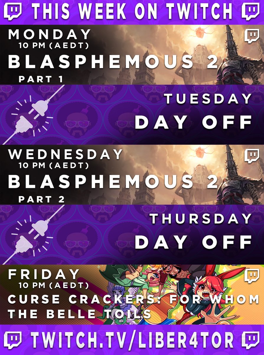 📺This week on #Twitch - November 3rd to November 7th. Expect the Church! &amp; A Whimsical Retro World!📺

😢Blasphemous 2 - Part 1😢
⛪Blasphemous 2 - Part 2⛪
 🗺Curse Crackers: For Whom the Belle Toils🗺

🎮🎮🎮 twitch.tv/liber4tor 🎮🎮🎮