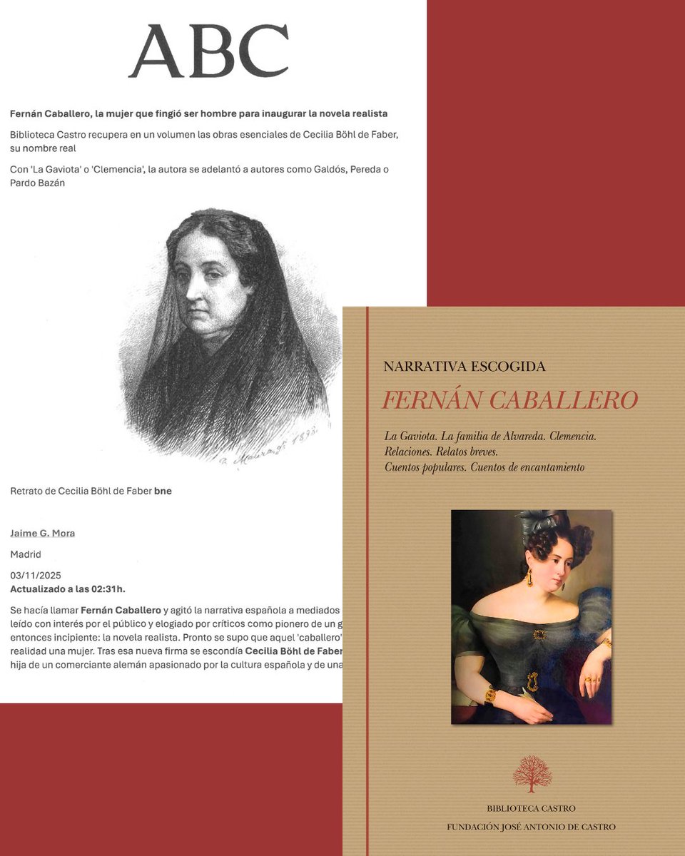 📚Felices el encontrar en <a href="/abc_cultura/">ABC Cultura</a> esta magnífica reseña de Fernán caballero: "Se hacía llamar Fernán Caballero y agitó la narrativa española a mediados del XIX. Era leído con interés por el público y elogiado por críticos como pionero de un género entonces incipiente: la
