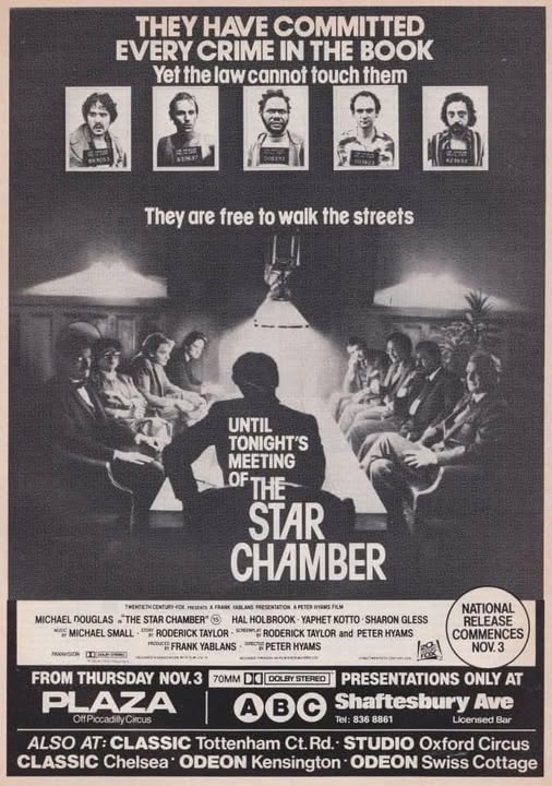 wilsongullis's tweet photo. Forty-two years ago today in London cinemas, they had committed every crime in the book, yet the law couldn’t touch them... #TheStarChamber #film #films #1980s #PeterHyams #MichaelDouglas #HalHolbrook #YaphetKotto #SharonGless #crime #thriller #Thrillers https://t.co/mkj4tU2IA5