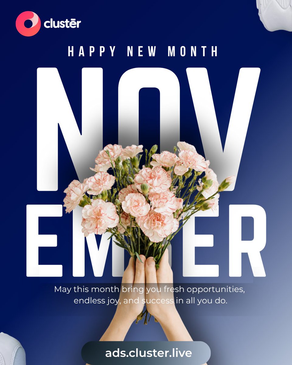 clusterliveapp's tweet photo. November just started, but there’s still a whole lot of wins waiting for you. Let’s make the rest of this month count 
#HappyNewMonth #NovemberVibes #ClusterliveCommunity #Monday #Newweek #NewMonthNewGoals #StayWinning https://t.co/HLr5Gtl8eL