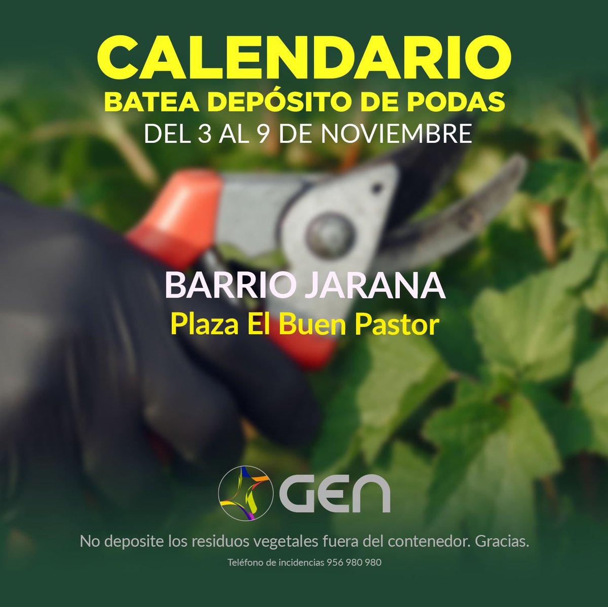 Calendario Batea Depósito de Podas #PuertoReal para la semana del 3 al 9 de noviembre.
<a href="/GENPuertoReal/">Grupo Energético</a>