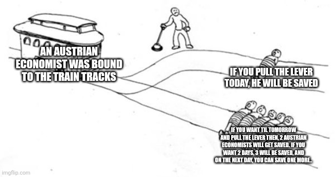 SSJKamui's tweet image. #trolleyproblem #trolley #meme #austrianeconomics #timepreference