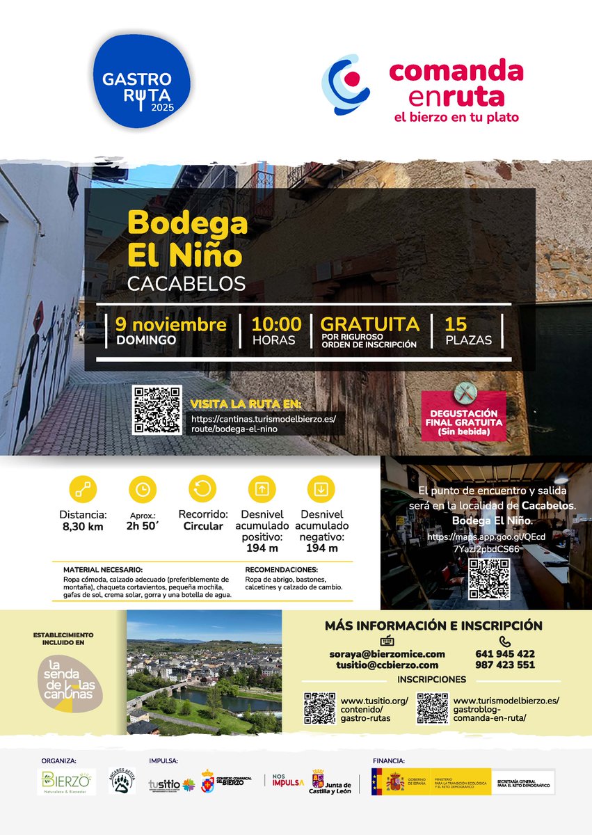 CCBierzo's tweet photo. 📢 Nuevas fechas para nuestras #GastroRutas con degustaciones GRATUITAS:

🗓️ Día 8 Noviembre: 🍽️ Cantina de Oencia.

🗓️ Día 9 Noviembre: 🍷 Bodega El Niño de Cacabelos.

Toda la info 👉 https://t.co/CEC6y2yGTW

#Gastronomía #Bierzo #Oencia #Cacabelos https://t.co/Tao8y3mmcZ