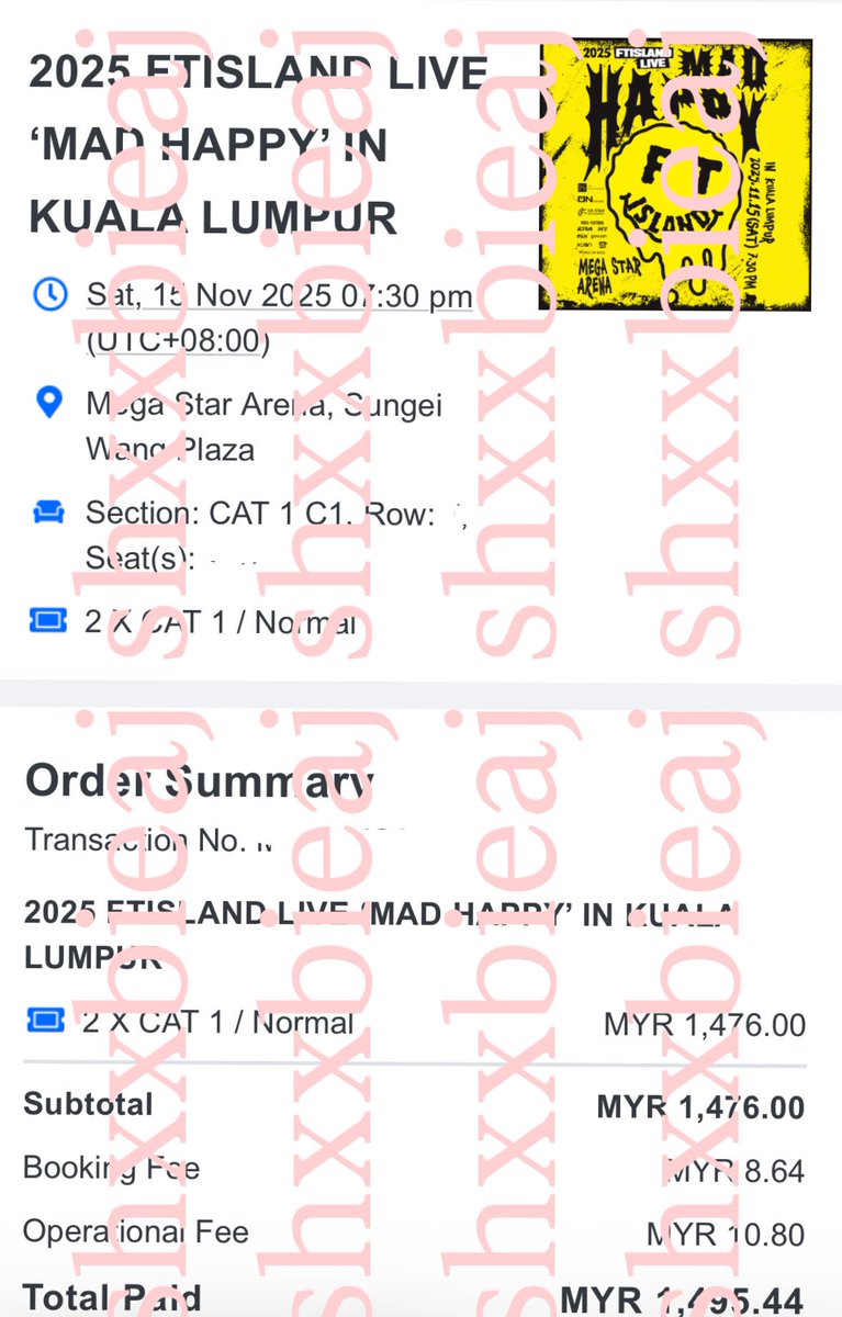 Letting go of 2 FT Island concert tickets side by side as we can’t attend due to personal reasons.

📅 Date: 15 Nov 2025 (Saturday)
⏰ Time: 7:30 PM
🎟️ Category: CAT 1 C1 x2
💰 Price each: RM747

If you’re interested, please DM me directly 💛
#FTIslandInKL #FTIsland