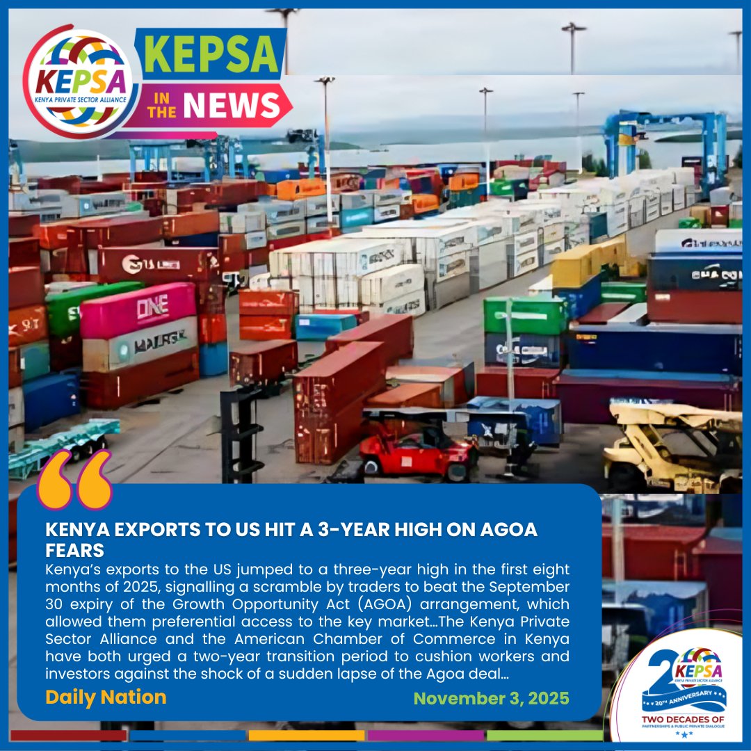 Kenya exports to US hit a 3-year high on Agoa fears, <a href="/NationAfrica/">Daily Nation</a> 

Read more here, nation.africa/kenya/business…

#KEPSAINTHENEWS