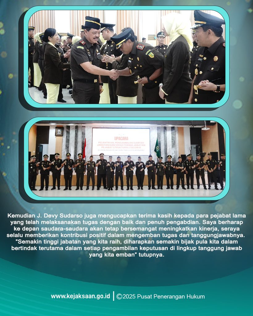 Tanjungpinang, Kepala Kejaksaan Tinggi Kepulauan Riau J. Devy Sudarso memimpin Upacara Pelantikan, Pengambilan Sumpah Jabatan dan Serah Terima Jabatan Pejabat Struktural Eselon III di lingkungan Kejaksaan Tinggi Kepulauan Riau, Senin (03/11/2025).