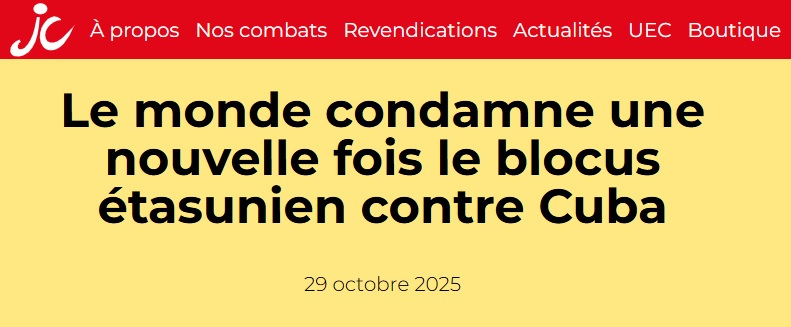 🚩<a href="/_MJCF/">Jeunes Communistes</a>: ¨Cuba a prouvé, par son courage et sa solidarité, qu’un autre monde est possible, un monde fondé sur la coopération, la paix et l’émancipation humaine.¨

Le blocus doit cesser.

¡Viva Cuba libre!

jeunes-communistes.fr/actualites/le-…