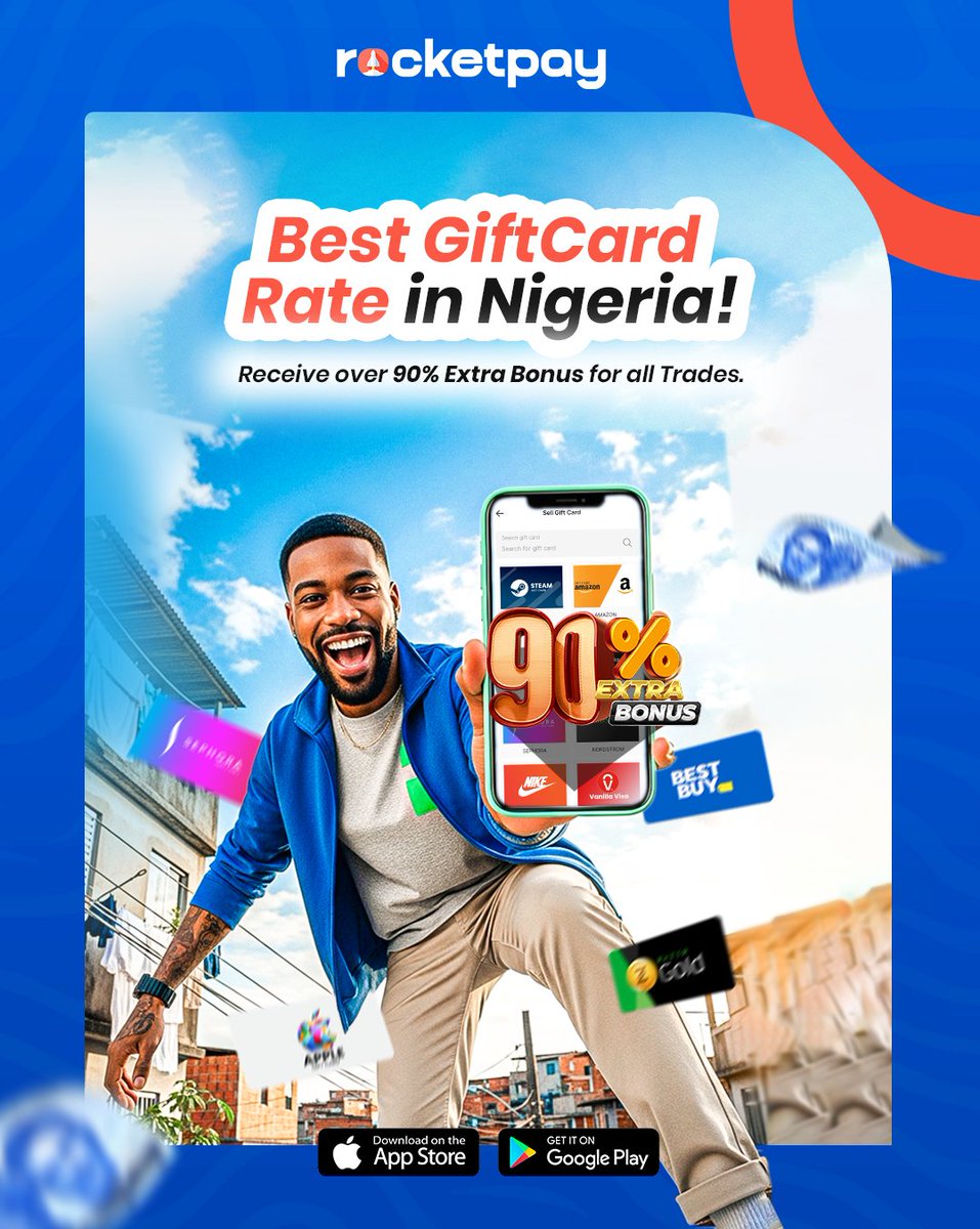 Rocketpayng's tweet photo. It's CASHOUT SEASON on RocketPay!
98.5% cashback is LIVE - don't miss this one!

Whether it's Amazon, Steam, Apple, or
Google giftcards - RocketPay is giving you 98.5% of your card's value instantly. 

No delay. No wahala. Just sweet, fast money hitting your wallet! https://t.co/91s0QbcPfM