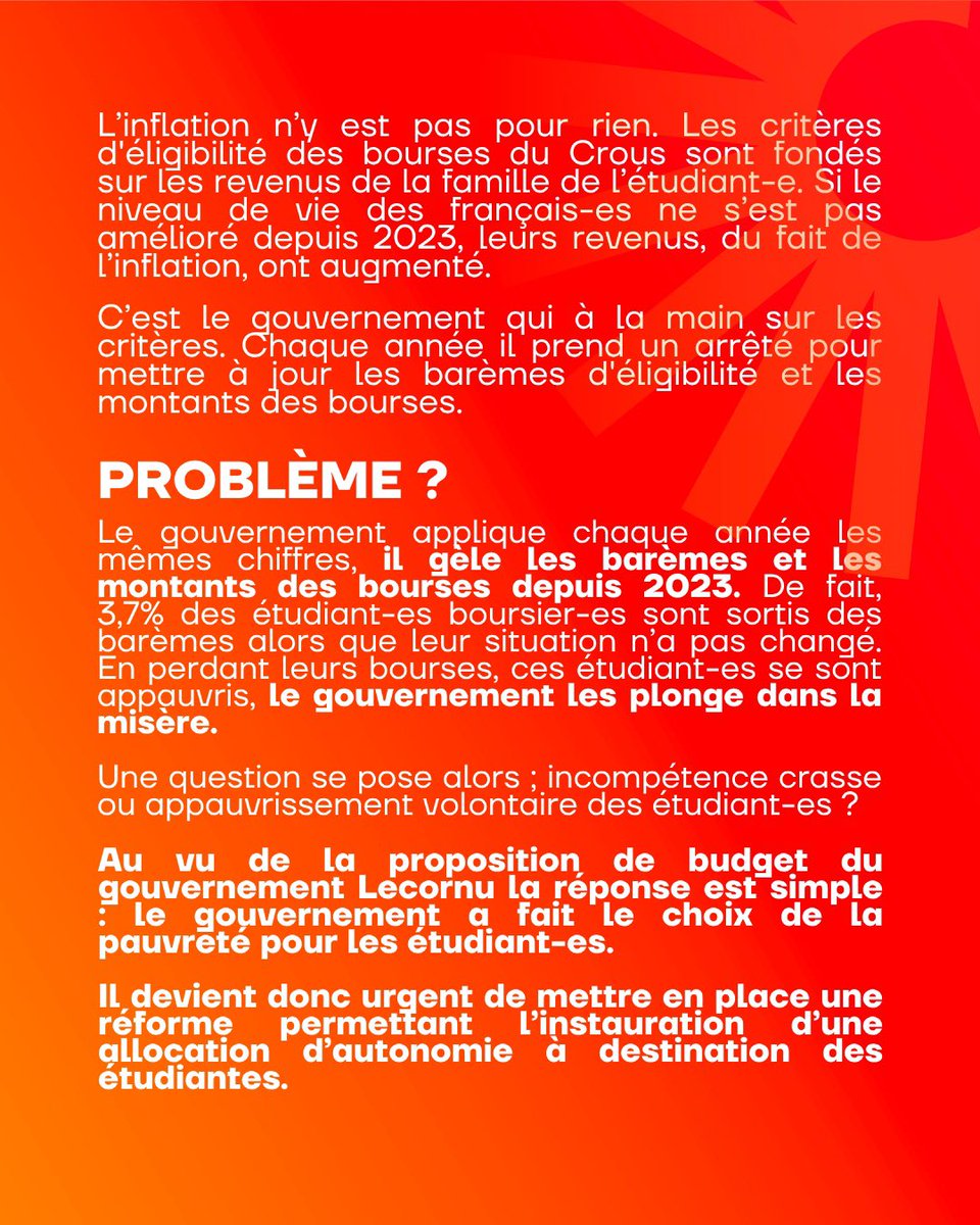 🔴 Le Parti-pris du Printemps ☀️

Baisse du nombre d’étudiants boursiers : vite l’allocation d’autonomie ! 

Une fois de plus, le gouvernement macroniste a fait le choix de la pauvreté pour les étudiant.es.