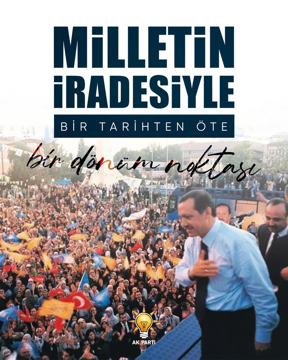3 Kasım 2002 milletin zaferi ve milli iradenin iktidara gelişinin tarihidir.

Cumhurbaşkanımız Recep Tayyip Erdoğan liderliğinde, adalet ve kalkınma hedefleriyle çıktığımız bu kutlu yolda 23 yıldır milletimize hizmet ediyoruz.

Bugün geldiğimiz noktada vesayet odaklarının tüm