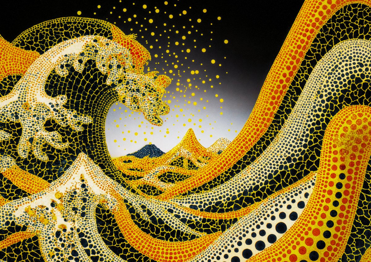 MOMOCREATESHOP's tweet photo. Hokusai × Kusama – The Great Pumpkin Wave ArtworHokusai’s Great Wave reborn through Kusama’s pumpkins —
a tide of individuality, strength, and infinite rhythm.
北斎の波が、草間のかぼちゃとなり、
個性と精神の力で「境界」を越えていく。
https://t.co/yYJ6mVV9Rn https://t.co/hHmLf0lIh3