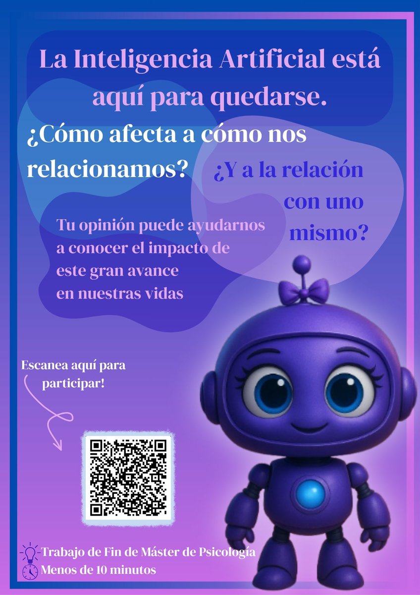 loraapriorrr's tweet photo. ¡Hola! Mi nombre es Laura y estoy realizando mi Trabajo de Fin de Máster sobre el uso de la Inteligencia Artificial, me ayudaríais mucho si cubrís este cuestionario, muchas gracias! https://t.co/XAcAx61Xo0 https://t.co/4A6oJvrQ00
