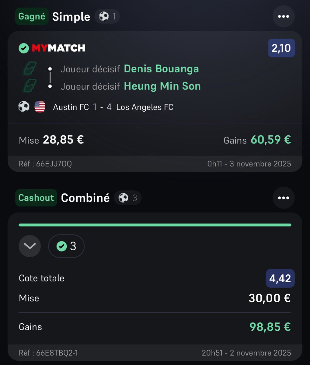myckbet's tweet photo. Quel week-end franchement ! 🥳

🎁 2x10€ dans les ❤️ pour fêter ça !

Combiné @ 3.96 :  31€  ➡️ 123€ ✅
Combiné @ 3.30 :  30€ ➡️ 99 €  ✅

Kaio Jorge buteur @ 1.88 : 32€➡️ 61€✅
Rodriguez buteur @ 2.30 : 25€➡️57€✅
Surridge buteur @ 2.20 :  32€  ➡️ 71€✅
De Arrasc’ décisif @ 2.20 : 31€➡️ 68€✅
Calhanoglu décisif @ 2.15 :20€➡️43€✅
Viking DC but MT @ 1.94 : 20€➡️ 39€✅
Bouanga/Son déci @ 2.10 : 28€➡️61€✅

9/14 paris validés, côte moyenne 2.70 😍

J’espère qu’on continuera à becter ensemble pendant tout le mois !

#TeamParieur