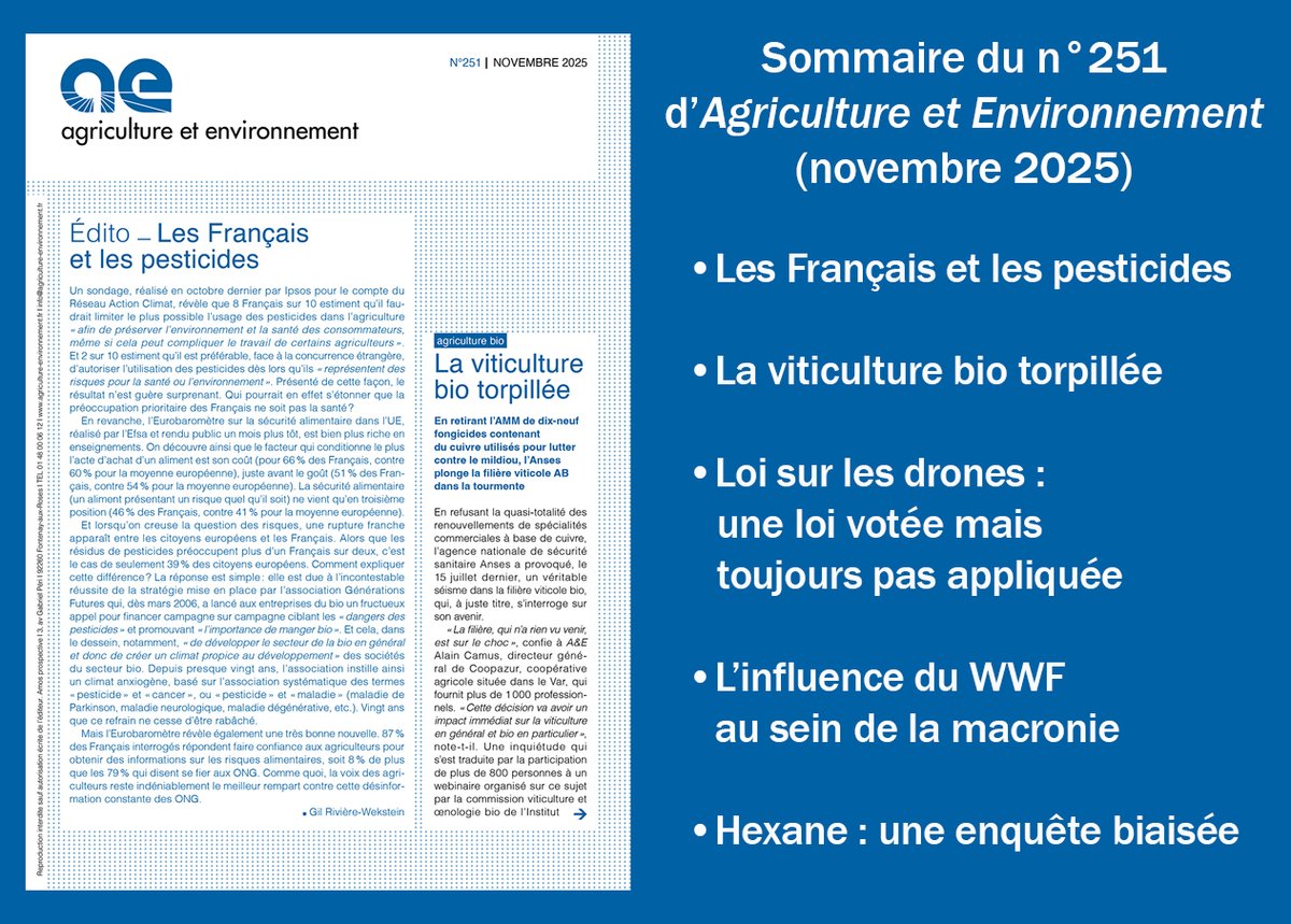 AEGRW's tweet image. Voici le sommaire du dernier numéro d’Agriculture et Environnement. Et pour celles et ceux qui ne sont pas encore abonnés, c’est par ici : agriculture-environnement.fr/abonnement