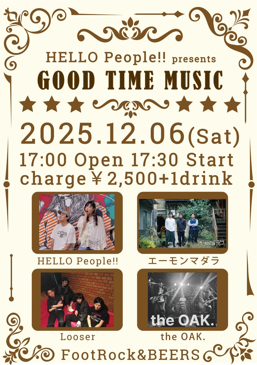 HELLOPeople_HLP's tweet photo. 🌼年内ラストライプ🌼

🟥12月6日(土)
HELLO People!!pre『GOOD TIME MUSIC』

今回も自由参加型の打上げする予定で、ささやかながらHELLO People!!から櫨原店長に特製打上げ料理をお願いします。

前回とメイちゃんと比べてどーなるか？

いっぱい来てくれたら料理もいっぱい頼めます‼️

宜しくね‼️ https://t.co/c4h6fhAXcn