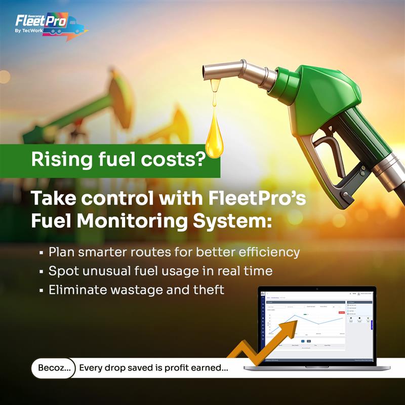 TecworkGlobal's tweet image. Fuel bills rising? ⛽️ 
Stay ahead with FleetPro’s Fuel Monitoring System — track, analyse &amp;amp; save every drop!

Because every drop saved is 💰 earned. 
👉Visit our website for details. 
shorturl.at/dZlbY

#FleetManagement #FuelMonitoring #SmartFleet