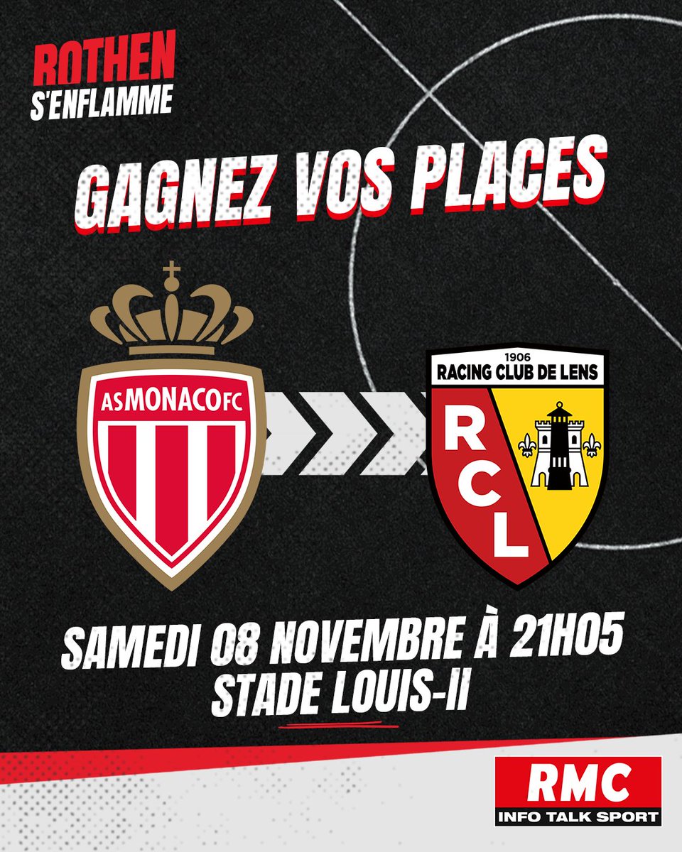 Rothensenflamme's tweet image. 🎁 JEU CONCOURS

🎟️ Tentez de remporter vos places pour assister au match AS Monaco - Lens, le samedi 08 novembre à 21h05.

🍀 Pour participer, RT + Follow @Rothensenflamme, et commente ton prono. Bonne chance !