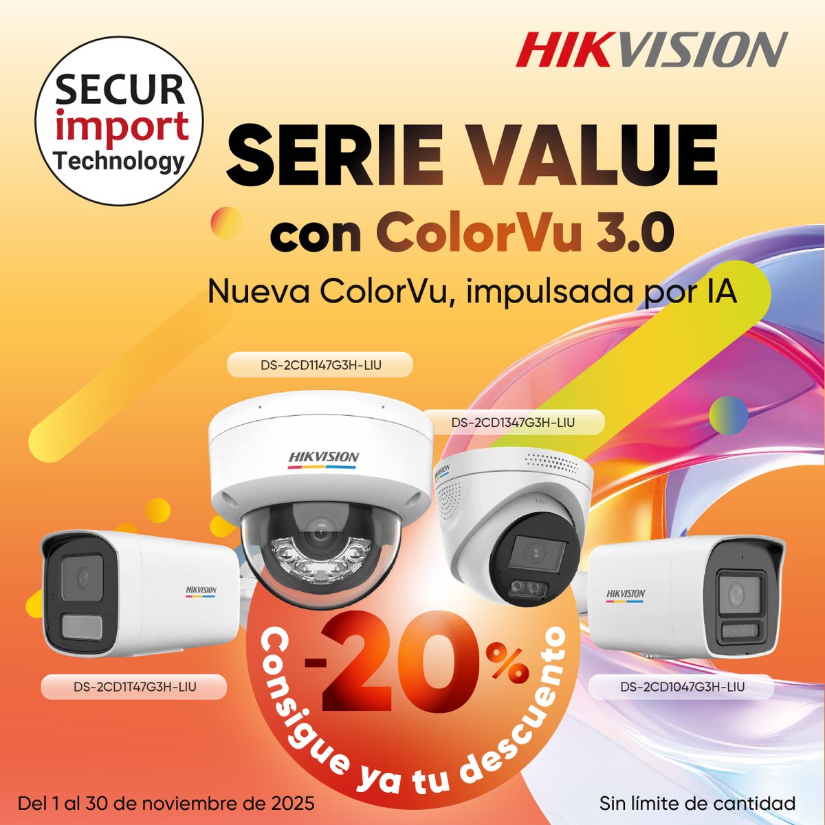 securimport's tweet photo. 🚨 Promo Hikvision
🎉 20% de descuento Cámaras ColorVu 3.0, sin límite de cantidad 🤖
DS-2CD1047G3H-LIU / DS-2CD1147G3H-LIU / DS-2CD1347G3H-LIU / DS-2CD1T47G3H-LIU
🔹 Visión nocturna  0.0001 lux
💡 Iluminación Smart
🌈 Colores reales con ColorVu 3.0
🚨 Detección de movimiento 3.0 https://t.co/AdLV2X2AVi