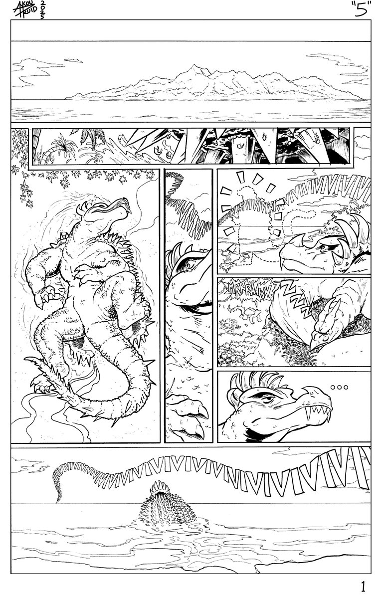 Happy #Godzilla Day, G-Fans!

Starting a Toho fan comic called '5', centered around Godzilla's rogues gallery. Here's page one, drawn on bristol with pen and ink. Next page next week.

Have a kickass Godzilla Day!

#Godzillafanart #fanart #artistsontwitter #artistsonX #Kaiju